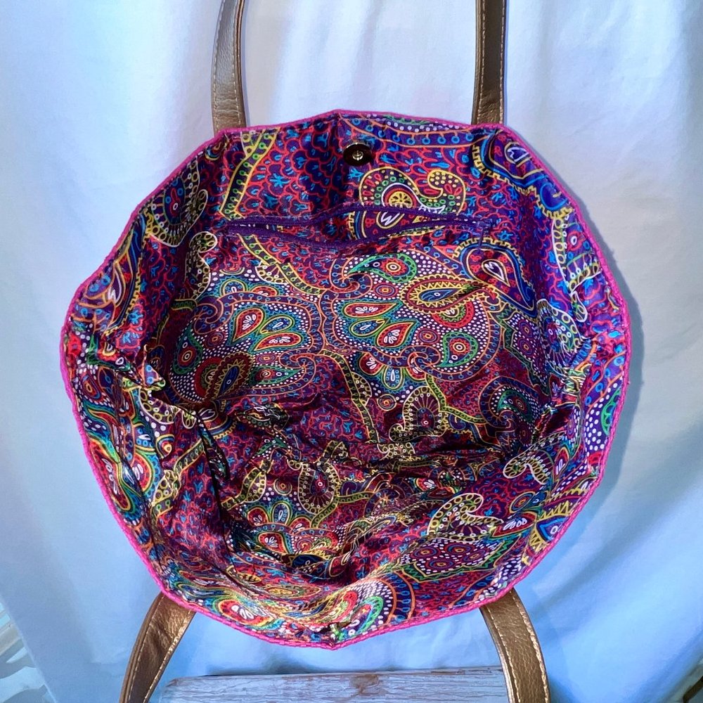 Pink Fuchsia Weave Tote with Copper Color Trim, Large, Excellent Condition! - Picture 4 of 11